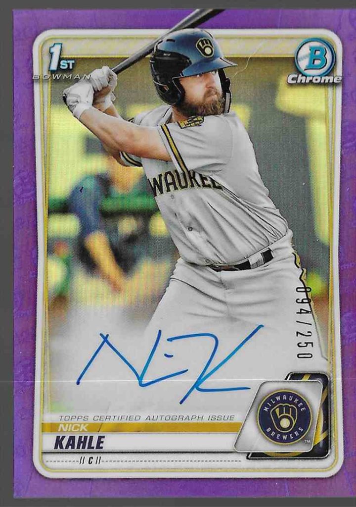 2020 Bowman Chrome Prospect Autographs CPA-NK Nick Kahle Purple